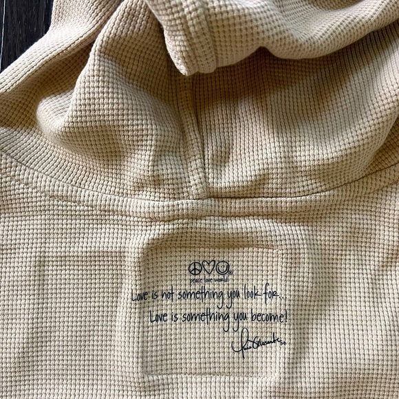 Peace Love World French Terry & Waffle Knit Pullover Hoodie in Cafe Latte - xs​​ - Picture 6 of 7